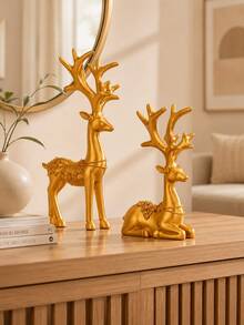 2pcs White Deer Home Decor, One Standing And One Lying, Modern Minimalist Design, Suitable For Living Room, Entryway, Study, Fireplace And Christmas Table Decoration - A - View 2