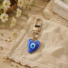 1pc Colorful Evil Eye Heart Shaped Keychain, Gold Tone Metal With Swirl Enamel, Cute Amulet Pendant Suitable For Students - Multicolor - View 2