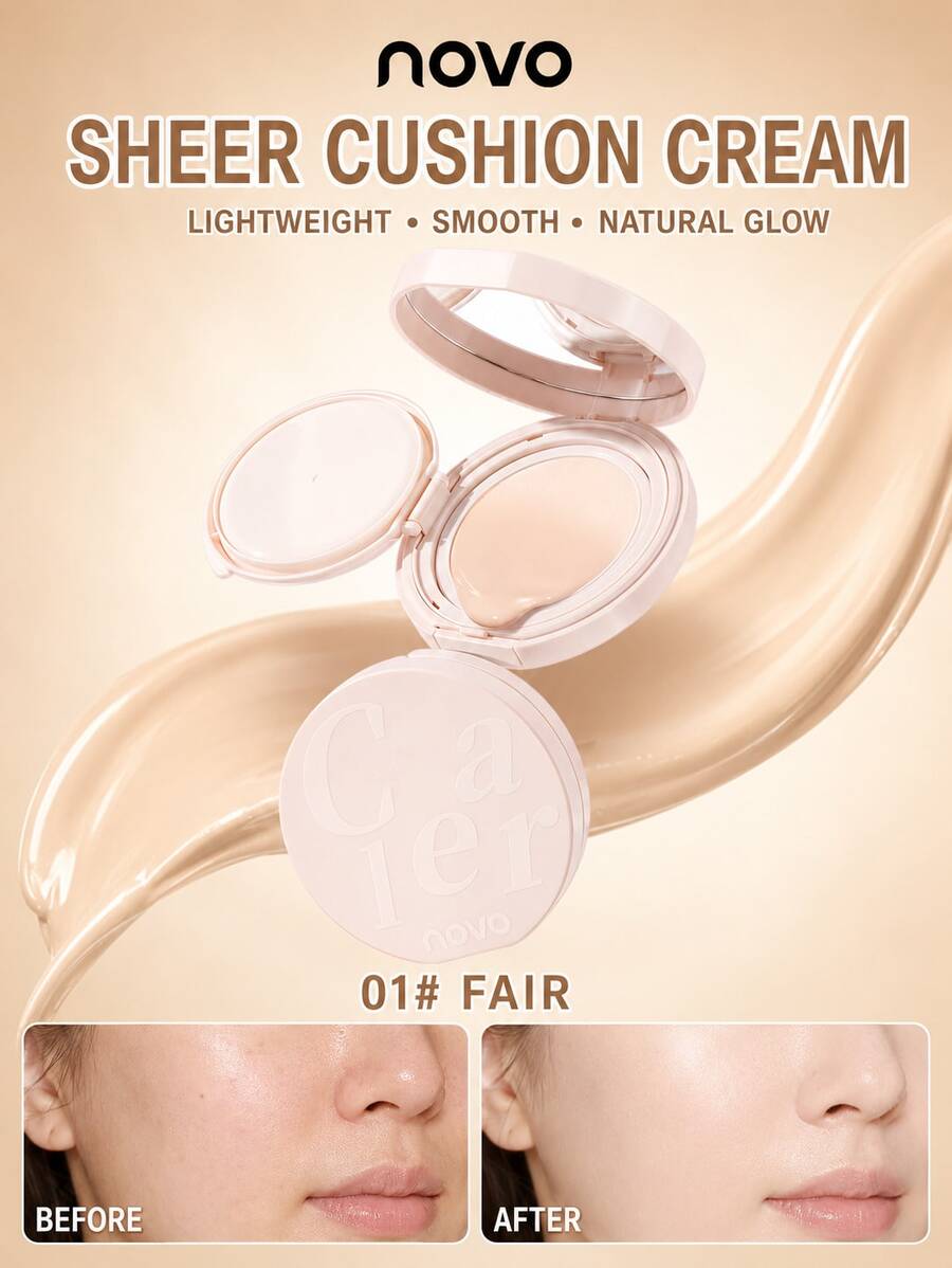 NOVO Lightweight Cushion BB Cream, Creamy Finish, Buildable Coverage, Oil‑Control Long Lasting Makeup, Smooth Blend, For Party, Holiday & Daily Wear, Y2K Style Women Cosmetics, Ideal Gift - 01# Fair Color - View 1