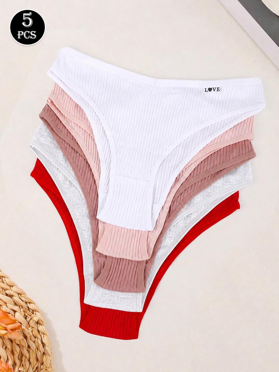 5pcs/Pack Women's Comfortable Panties Set, Letter Waistband Underwear, Women's Lingerie Set, Solid Color Seamless Briefs - Multicolor - View 1