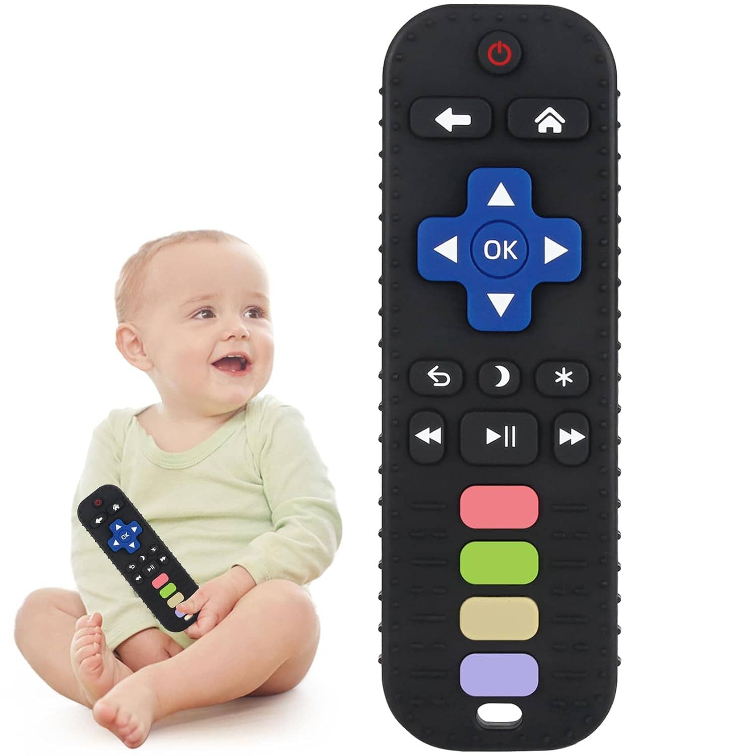 1pc Silicone Remote Control Model, Soft Silicone Teething Toy, Suitable For Toddler Boys And Girls, Christmas Gift, Baby Toy, Soothe Teething Pain, Relieve Gum Pain, Cute Pattern, Remote Control Chewing Toy, Baby Sensory Toy - Multicolor - View 1