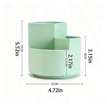1 pieza Soporte giratorio de 360° para bolígrafos, diseño de 3 compartimentos, soporte giratorio de gran capacidad para bolígrafos, caja de almacenamiento de escritorio, organizador de papelería de escritorio, puede almacenar lápices, brochas de maquillaje, papelería, adecuado para oficina, escuela, suministros de arte - Multicolor - Ver 6