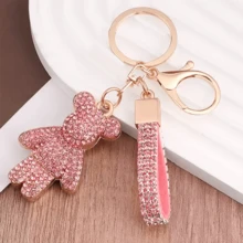 An Internet Celebrity Diamond-Studded Bear Keychain For Women, Cute, Creative, Exquisite Small Bear Car Key Pendant, Bag Charm - Pink - View 1