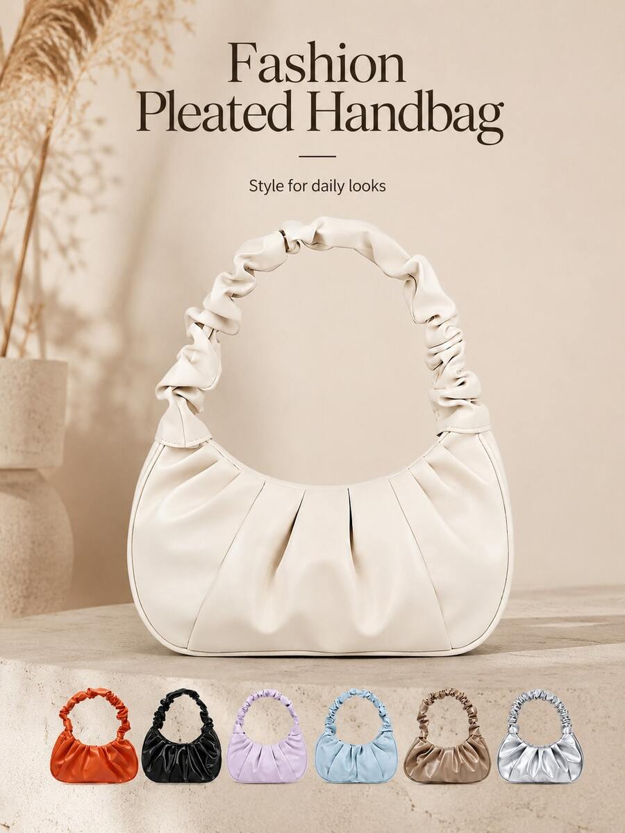 Mini Fashion Solid Color Pleated Handbag, Multifunctional Women's Cloud Bag/Crescent Shoulder Bag/Underarm Bag, Fashion Women's Handbag - Multicolor - View 1