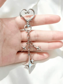 1pc Popular Retro Four-Star Pants Chain, Alloy Keychain, Keychain, Bag, Star Pendant, Bag Accessories - Silver - View 2