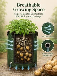 Potato Grow Bag With Flip-Top Harvest Window, Portable Garden Planting Container With Side Handles, Breathable Vegetable Grow Bag For Home Patio And Yard, Suitable For Potatoes, Carrots, Tomatoes And Backyard Mini Farm Layout - Multicolor - View 5