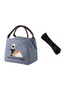 Cute Dog & "Dog Grooming" Striped Lunch Bag, Handbag, Striped Design, Multi-Functional Storage Bag, Lightweight Travel Handbag, Exquisite Gift - Multicolor - View 14