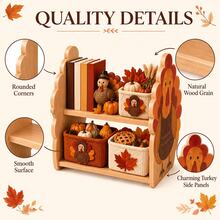 Thanksgiving Turkey Shaped Wooden Storage Rack, 2-Tier Desktop Organizer, Suitable For Books, Baskets, Pumpkins And Autumn Decorations, Home Autumn Holiday Decor Display Rack, Multi-Functional Storage Shelf - View 3