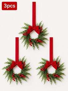 1/2/3pcs Christmas Wreath Garland, Artificial Cedar Wreath With Bows And Red Berries, Holiday Wall Door Decor For Home Party - Multicolor - View 11