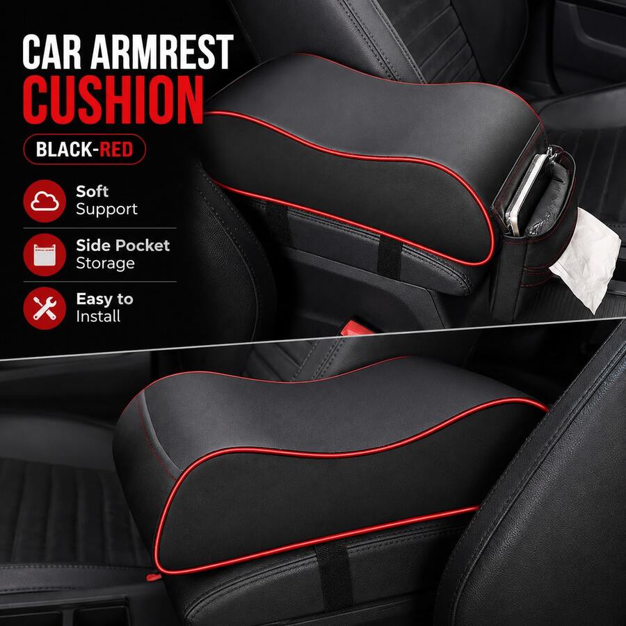 1PC PU Leather Heightened Car Armrest Pad, Smooth And Comfortable, Dynamic Streamlined Design, Storable, Elastic Band Easy Installation, Car Interior Accessory, All-Season Use, Suitable For Most Vehicles - Multicolor - View 1