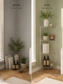 1 Set Multi-Layer Transparent Acrylic Corner Shelf, Triangular Floor-Standing Display Rack, Stable Triangle Design, Minimalist Invisible Storage Stand, Suitable For Wall Corners, Living Room, Bedroom, Desk, Bathroom Shower Area, Toilet Side, Vanity For Green Plants, Books, Skincare, Cosmetics, Space-Saving Bottle & Jar Decor, Home Furniture - View 4