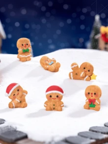 10pcs Christmas Mini Snow Scene Micro‑Landscape Ornament, Cute Gingerbread Man Doll House DIY Craft, Mini Car Interior Decor, Festive Xmas Desktop Tabletop Decoration For Holiday Home Party Gift - Multicolor - View 5