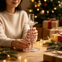 1pc Christmas Tree Shaped Glass Taper Candle Holder, Transparent Colorful Glass Candle Holder, Christmas Table Centerpiece Decoration, Holiday Party Home Dining Table Decor - Tree Candle Holder - View 3