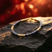 Exquisite Deep Blue Gemstone Bracelet, Unique Gold Accent Cuff Bangle, Birthday Anniversary Jewelry Gift For Her Mom Wife - Multicolor - View 5