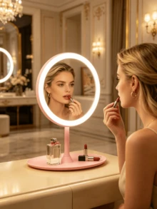 LED Makeup Mirror With Lights, Optional 3X Magnifying Suction Cup Mirror Set, 3 Lighting Modes, Tabletop Makeup Mirror, Vanity Mirror With Storage Base, Touch Control, 320mAh Battery, Suitable For Home, Bedroom And Travel Use, Ideal Holiday Gift - Multicolor - View 10