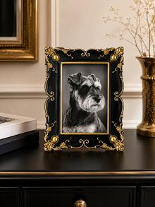 1pc Black Gold Baroque Picture Frame, Vintage Ornate European Style Photo Holder, Elegant Rectangular Tabletop Frame For Bedroom Living Room Desk Shelf Home Decor - New - View 7