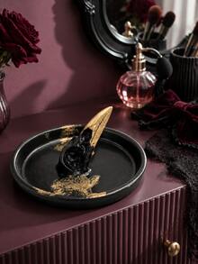 1pc Gothic Crow Skull Ring Tray, Black Gold Resin Jewelry Dish, Suitable For Rings, Earrings And Necklaces, Dark Academia Style Vanity Storage, Gift For Women, Gothic Lovers And Crow Fans - Multicolor - View 6