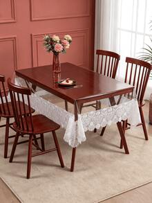 1pc Transparent PVC Tablecloth With White Lace Trim, Waterproof, Oil-Resistant, Easy To Clean, Home Dining Table Cover - White - View 2