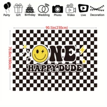 1-Piece Smiling Face Birthday Banner, Simple Black And White Design, Suitable For Birthday Decorations, Photo Props, And Home Decor.Birthday Decoration,Party Supplies - A - View 4