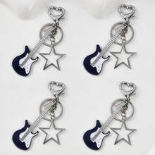 1 Set 4pcs Unisex Y2K Subculture Guitar Ins Rock Style Musical Instrument Alloy Pendant Accessories Cool Gift Bag Charm - Multicolor - View 1