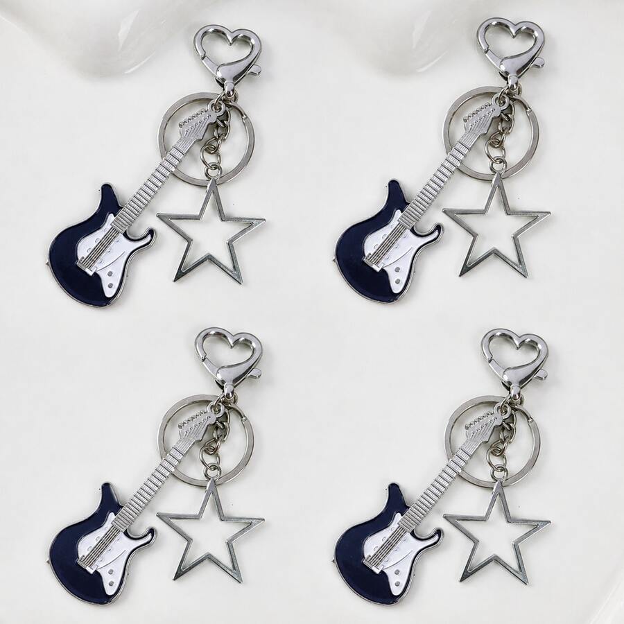 1 Set 4pcs Unisex Y2K Subculture Guitar Ins Rock Style Musical Instrument Alloy Pendant Accessories Cool Gift Bag Charm - Multicolor - View 1