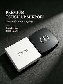 Dior Premium Matte Black Square Double-Sided Folding Makeup Mirror, Metal Logo Portable Compact Mirror For Touch-Ups, Pocket Mini High Definition Beauty Mirror, Travel Business Trip Outing Carry-On Makeup Tool - Black Square Makeup Mirror - View 7