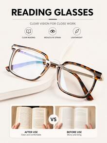 Fashion Square Reading Glasses For Men Women, Metal & TR Mixed Frame, Lightweight Comfortable Readers - White - View 10