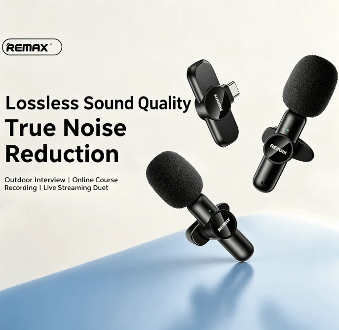 REMAX Wireless Noise-Canceling Lavalier Microphone, Mini 2.4G Wireless Clip-On Mic, Lossless Noise-Canceling Pickup, Plug-And-Play For Phone And Camera, Suitable For Video Recording, Teaching, Interview, And Podcast - View 1