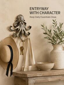 1pc Vintage Cast Iron Octopus Wall Hook, Rustic Nautical Metal Multi-Function Hook For Keys, Coats, Towels, Hats And Bags, Bathroom, Entryway And Coastal Home Decor Wall Storage Rack - View 1