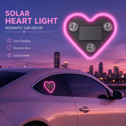 Universal Automotive Solar-Powered Heart-Shaped Light, LED Heart-Shaped Ambient Light For Car Windows