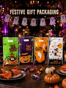 10pcs 4 Random Assorted Reusable Halloween Candy Gift Bags With Handles, Pumpkin Ghost Witch Spider Spooky Patterns, Suitable For Trick Or Treat Party, Haunted House Event And Holiday Favor Packaging - Multicolor - View 2