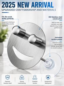 1pc Stainless Steel Smiling Face Sponge Holder, Durable Sink Storage Rack With Suction Cup, Space-Saving Brush Organizer, Keeps Sponge Dry, Suitable For Dishwasher, Kitchen, Bathroom Sink, Home, RV And Apartment Accessories - Multicolor - View 1
