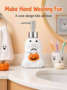 1pc Halloween Ghost Soap Dispenser, Cute Spooky Pump Bottle With Pumpkin And Bat Details, Refillable Liquid Hand Soap Lotion Dispenser For Bathroom Countertop Kitchen Sink, Fun Halloween Party Home Decor - Multicolor - View 13