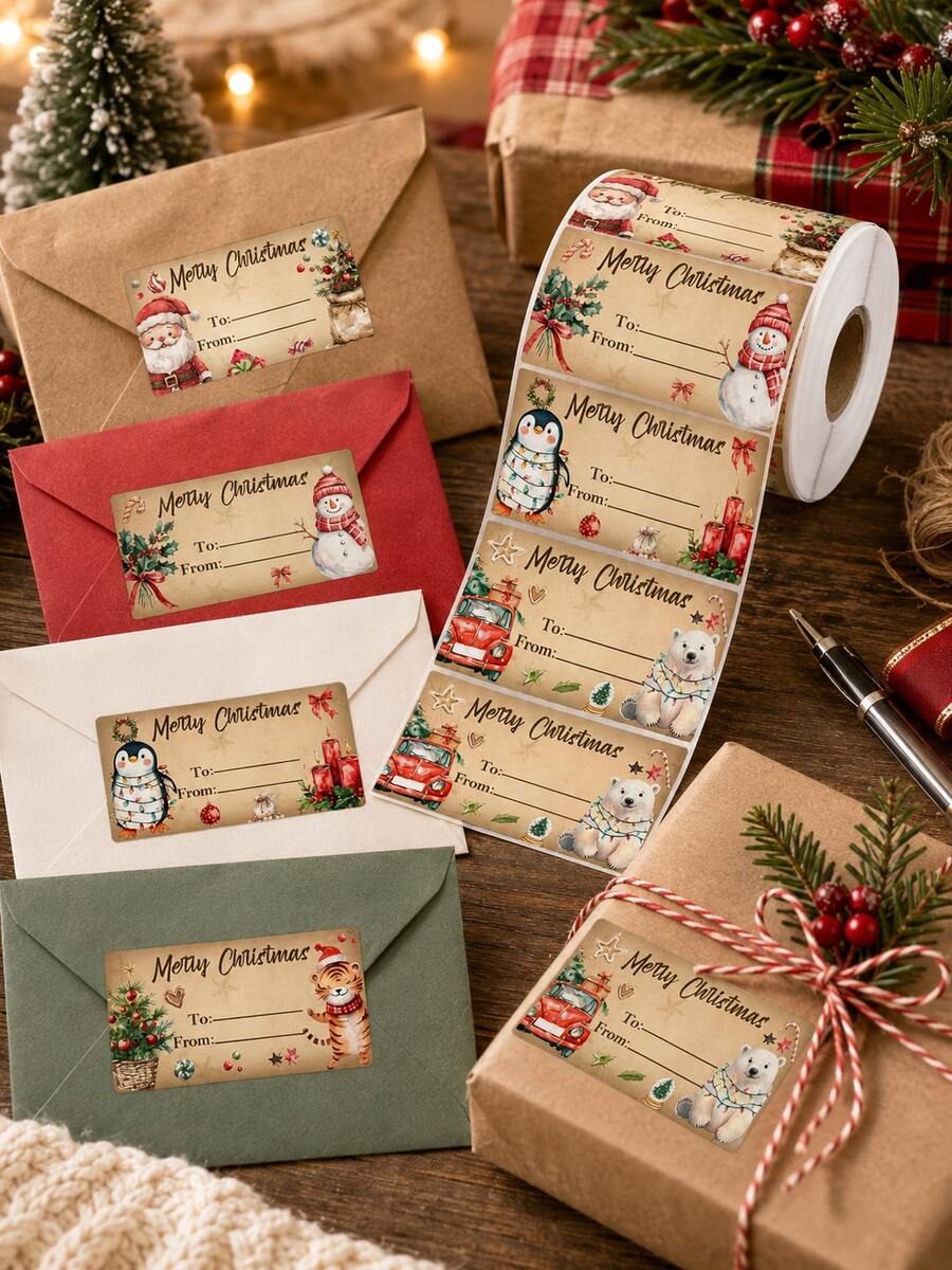 Christmas Gift Tags, Christmas Gift Labels, Vintage Style Christmas Gift Decoration, Party Supplies, Wrapping Paper Decoration - Multicolor - View 1