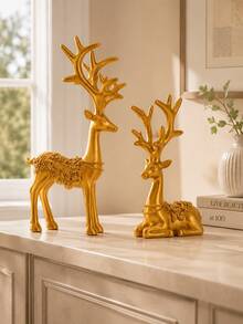 2pcs White Deer Home Decor, One Standing And One Lying, Modern Minimalist Design, Suitable For Living Room, Entryway, Study, Fireplace And Christmas Table Decoration - A - View 8