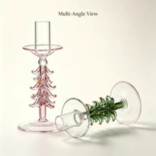 1pc Christmas Tree Shaped Glass Taper Candle Holder, Transparent Colorful Glass Candle Holder, Christmas Table Centerpiece Decoration, Holiday Party Home Dining Table Decor - Tree Candle Holder - View 5