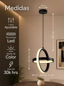 Lámpara Colgante Candil Circular Nórdico Led - Negro - Ver 2