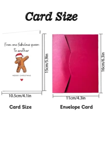 1pc Playful Gingerbread Man Christmas Card With Envelope, Printed Dancing Gingerbread Santa Hat Art, "From One Extraordinary Queen To Another Queen", Exclusive For Best Friends, Secret Christmas Gift Exchange, Blank Inside - A - View 2