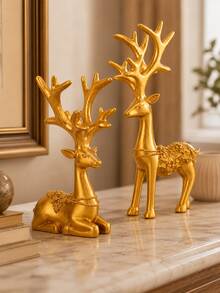 2pcs White Deer Home Decor, One Standing And One Lying, Modern Minimalist Design, Suitable For Living Room, Entryway, Study, Fireplace And Christmas Table Decoration - A - View 11