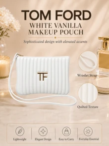 Tom Ford TF White Vanilla Makeup Bag, 19.8*3.3*15 Cm, Minimalist Design, Wrist Strap, Premium Material, Portable Size, Easy To Clean, Suitable For Travel Cosmetic Storage - White - View 6