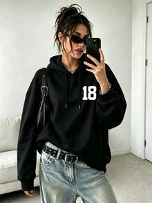 Women's Personalized Custom Hooded Sweatshirt Front And Back Graphic Design, Autumn/Winter Outfit, Custom Your Text/Slogan/Name/Lucky Number/Anniversary Date, Gift For Boyfriend/Girlfriend/Mother's Day - Black - View 3
