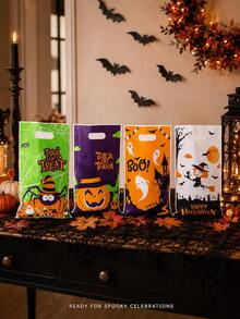 10pcs 4 Random Assorted Reusable Halloween Candy Gift Bags With Handles, Pumpkin Ghost Witch Spider Spooky Patterns, Suitable For Trick Or Treat Party, Haunted House Event And Holiday Favor Packaging - Multicolor - View 6