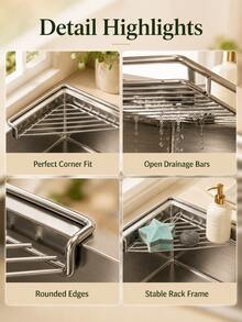 Triangular Sink Storage Rack, Stainless Steel Sink Top Draining Rack, Kitchen Dish Rack, Dishcloth And Sponge Draining Rack, Space-Saving Triangular Kitchen Organizer; Suitable For Draining Dish Soap, Cleaning Brushes And Sponges. - Multicolor - View 8