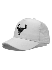 1pc Men's Deer Horn Embroidered Baseball Mesh Cap, Adjustable Sun Protection Casual Hat, Suitable For Spring, Summer, Autumn Travel, Beach, Party - Coffee Brown - View 8