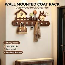 Creative Cartoon Wooden Wall-Mounted Key Hook, Medieval Style No-Drill Entryway Door Back Hanging Rack, Can Store Keys, Bags, Scarves, Wall Decor Storage Item, Suitable For Living Room, Bedroom, Kitchen, Entryway Wall, Home Storage Small Items - View 3