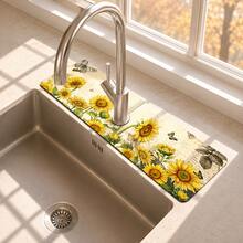 1pc Sink Faucet Absorbent Mat, Drainage Pad, Autumn Sunflower Pattern, Suitable For Kitchen, Bathroom Sink, Countertop, Drainage Pad, Diatomaceous Earth Material, Trimmable, Quick-Drying Mat - Multicolor - View 2