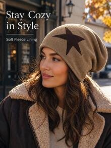 1pc Men's Star Jacquard Knit Beanie With Warm Lining - Multicolor - View 9