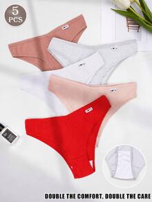 5pcs/Pack Women's Comfortable Panties Set, Letter Waistband Underwear, Women's Lingerie Set, Solid Color Seamless Briefs - Multicolor - View 2