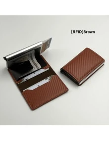 2pcs/3pcs/Set Carbon Fiber Automatic Pop-Up Card Holder Men's RFID Anti-Theft Demagnetization Card Wallet Business Commute Pocket Storage Halloween Christmas Father's Day Birthday Gift Item 1pc, Card Holder Is Main Product, Gift Bag Is Accessory - A - View 17