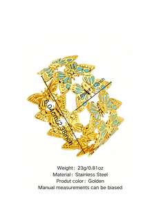 VceTd 1pc Gentle Style Colorful Enamel Butterfly Design Stainless Steel Open Cuff Bracelet For Women, Suitable For Weddings, Travel, Or As A Valentine's Day Gift For Loved Ones - Yellow Gold - View 11